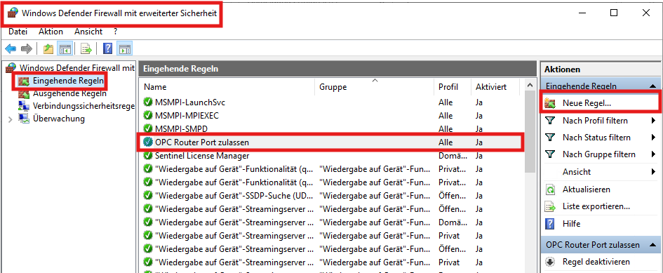 Windows Defender Firewall mit erweiterter Sicherheit
