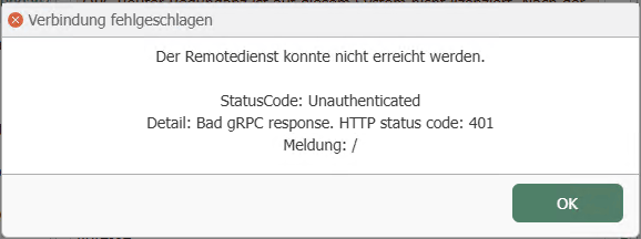 Verbindung nach Verbindungstest fehlgeschlagen