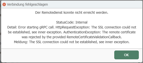 Verbindung nach Verbindungstest fehlgeschlagen