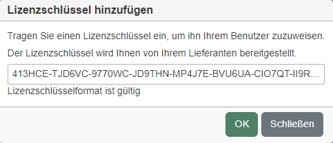 Eingabe des Lizenzschlüssels