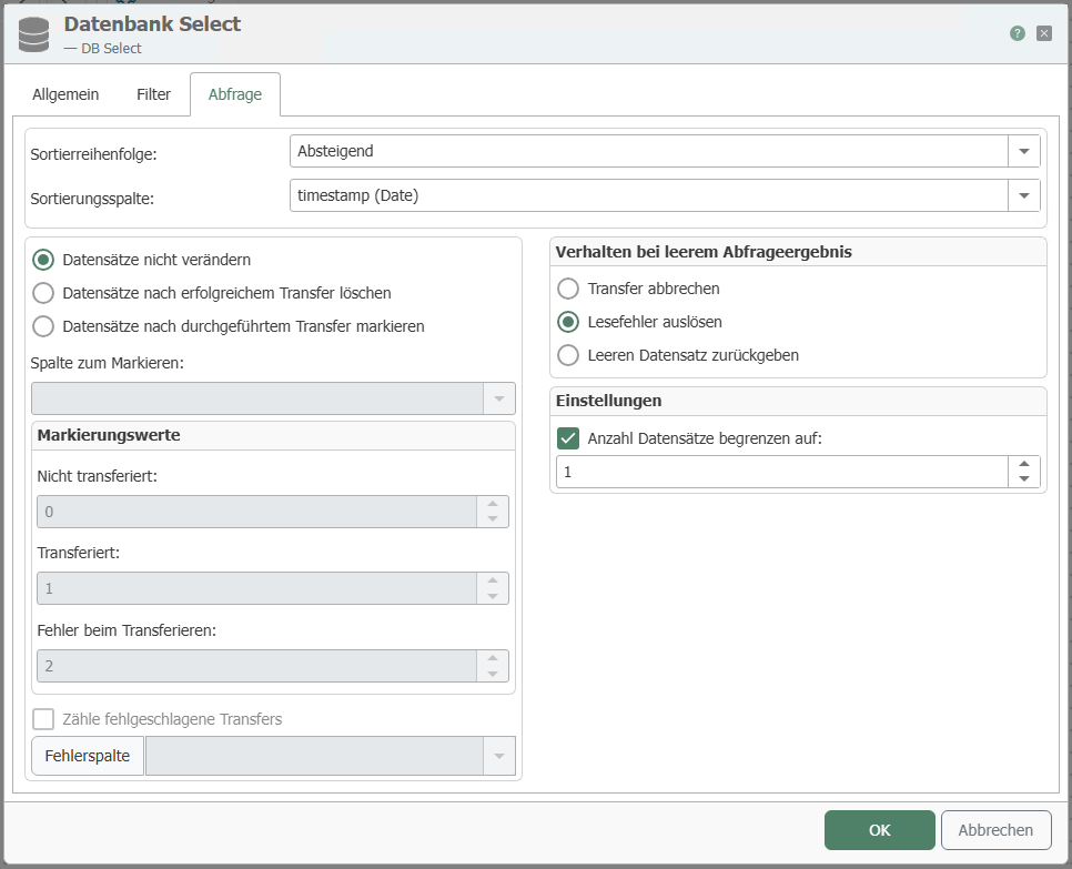 Datenbank Select Transferobjekt