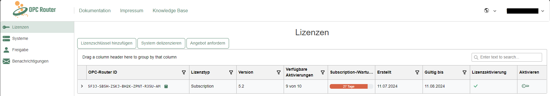 Lizenzübersicht