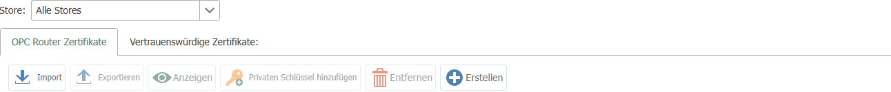 Die Registerkarte OPC Router Zertifikate mit ihren Schaltflächen