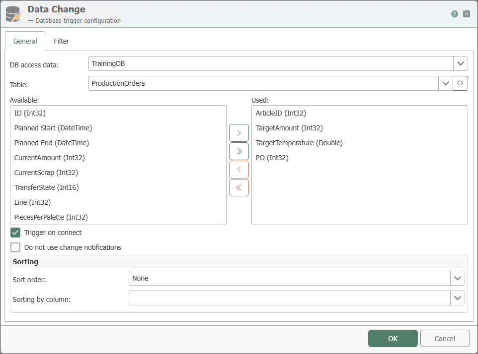 Dialog des Data-Change-Triggers