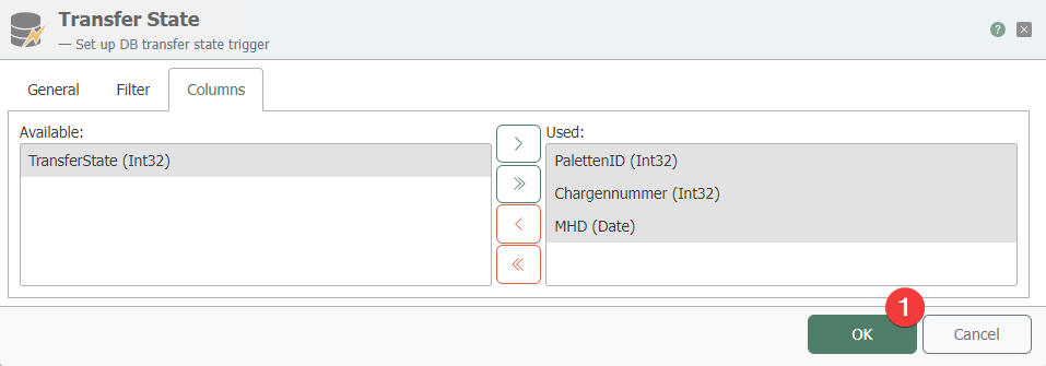 Spaltenauswahl im Transferstatus-Trigger