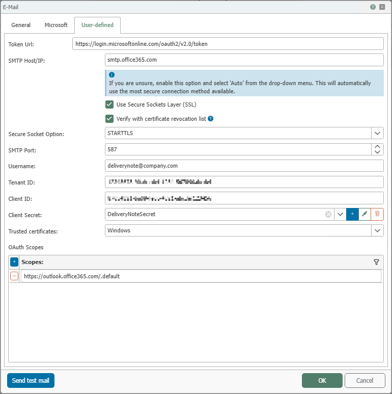 Reiter User-defined des E-Mail Plug-ins