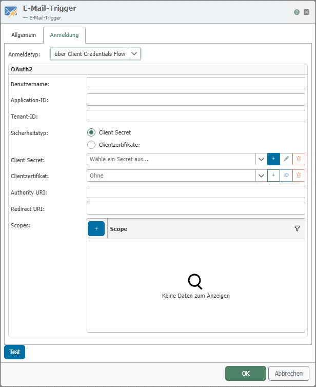 Reiter Authentication des E-Mail-Triggers bei Client Credentials Flow