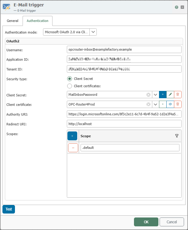 Reiter Authentication des E-Mail-Triggers bei Client Credentials Flow