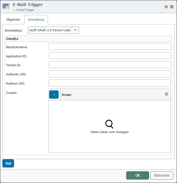 Reiter Authentication des E-Mail-Triggers bei Device Code