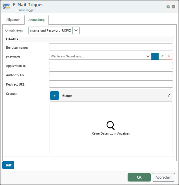 Reiter Authentication des E-Mail-Triggers bei ROPC
