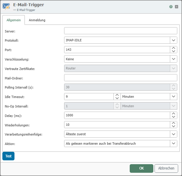 Reiter Allgemein des E-Mail-Triggers