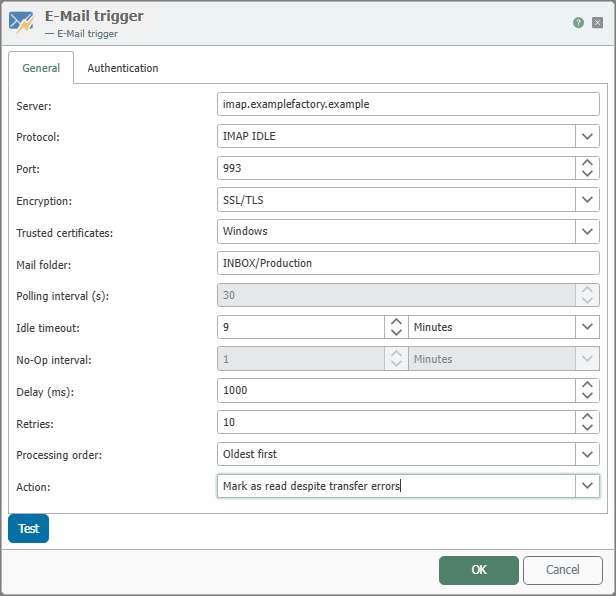 Reiter Allgemein des E-Mail-Triggers