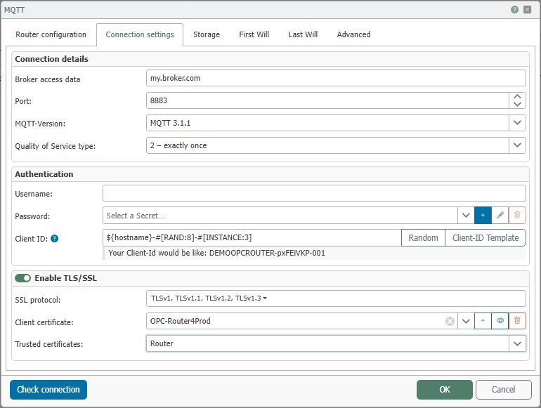MQTT-Plug-in, Verbindungsoptionen
