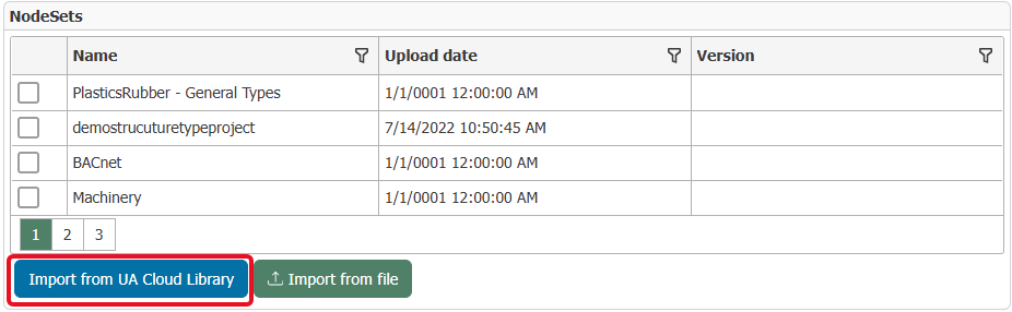 Schaltfläche zum Import aus der UA Cloud Library