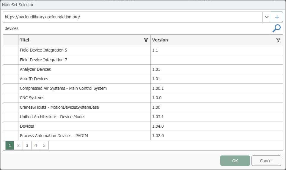 Auswahl eines NodeSets im NodeSet Selector