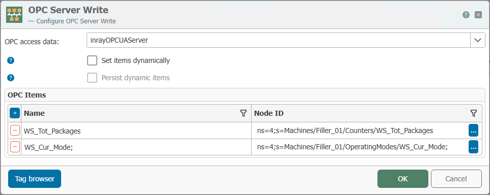 Konfiguration des OPC-Server-Schreiben-Transferobjekts