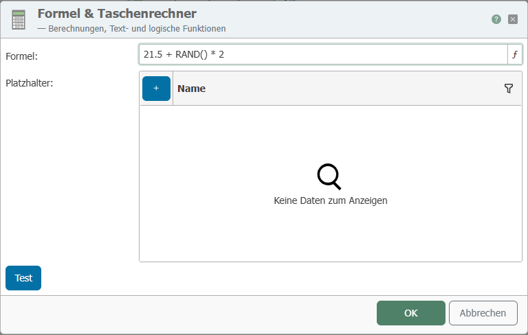 Formel &amp; Taschenrechner mit der Formel 21.5 + RAND() * 2
