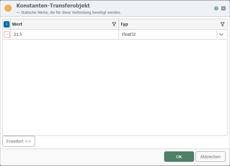Konstanten-Transferobjekt mit dem Wert 21.5 vom Typ Float32