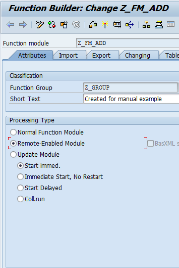 Funktionsbaustein Z_FM_ADD im Function Builder