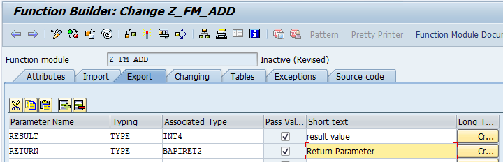 Funktionsbaustein Z_FM_ADD – Export