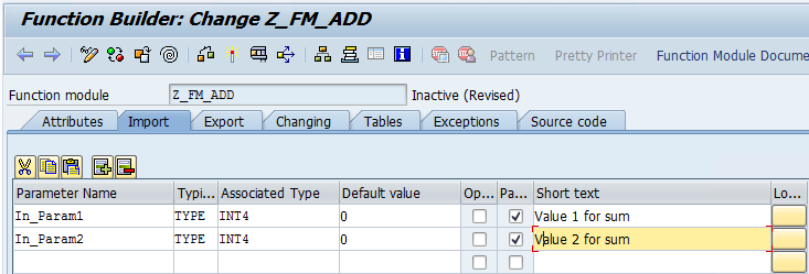 Funktionsbaustein Z_FM_ADD – Import