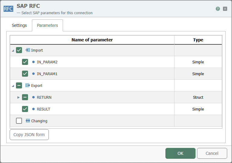 SAP-RFC-Transferobjekt – Parameter