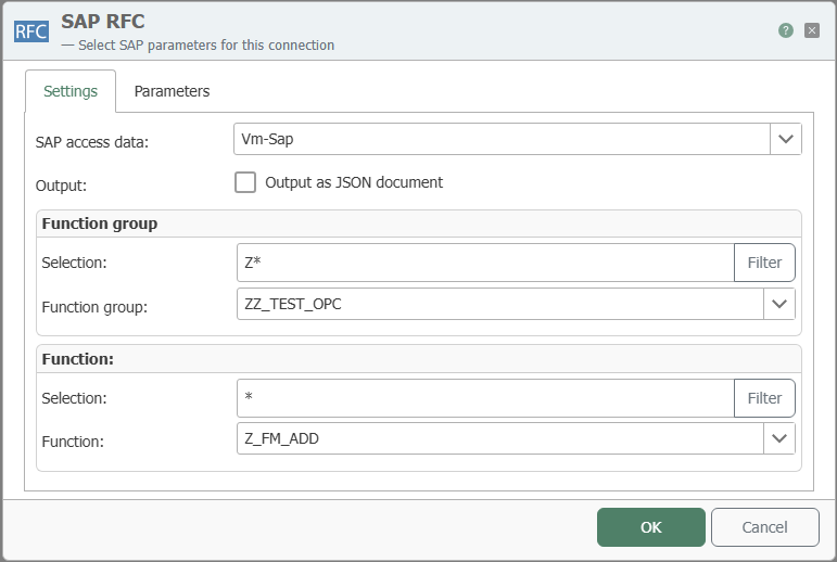 SAP-RFC-Transferobjekt – Einstellungen