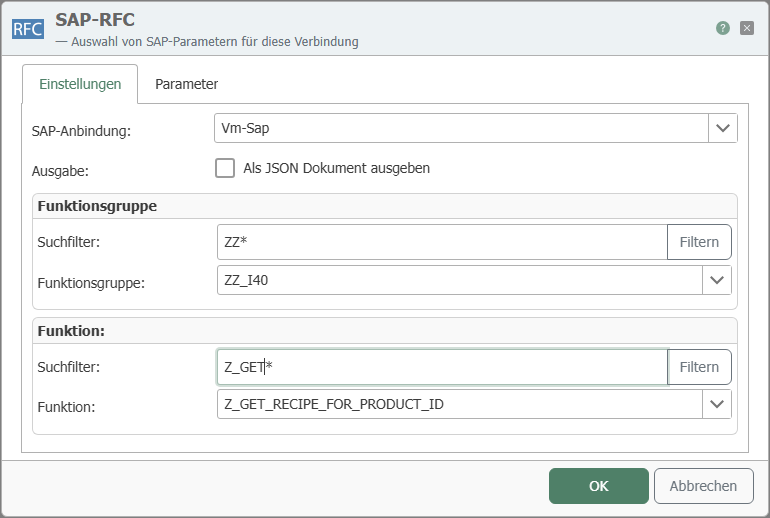 SAP-RFC-Transferobjekt – Einstellungen