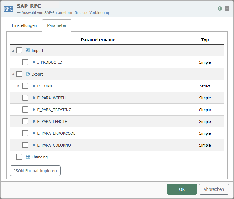 SAP-RFC-Transferobjekt – Parameter