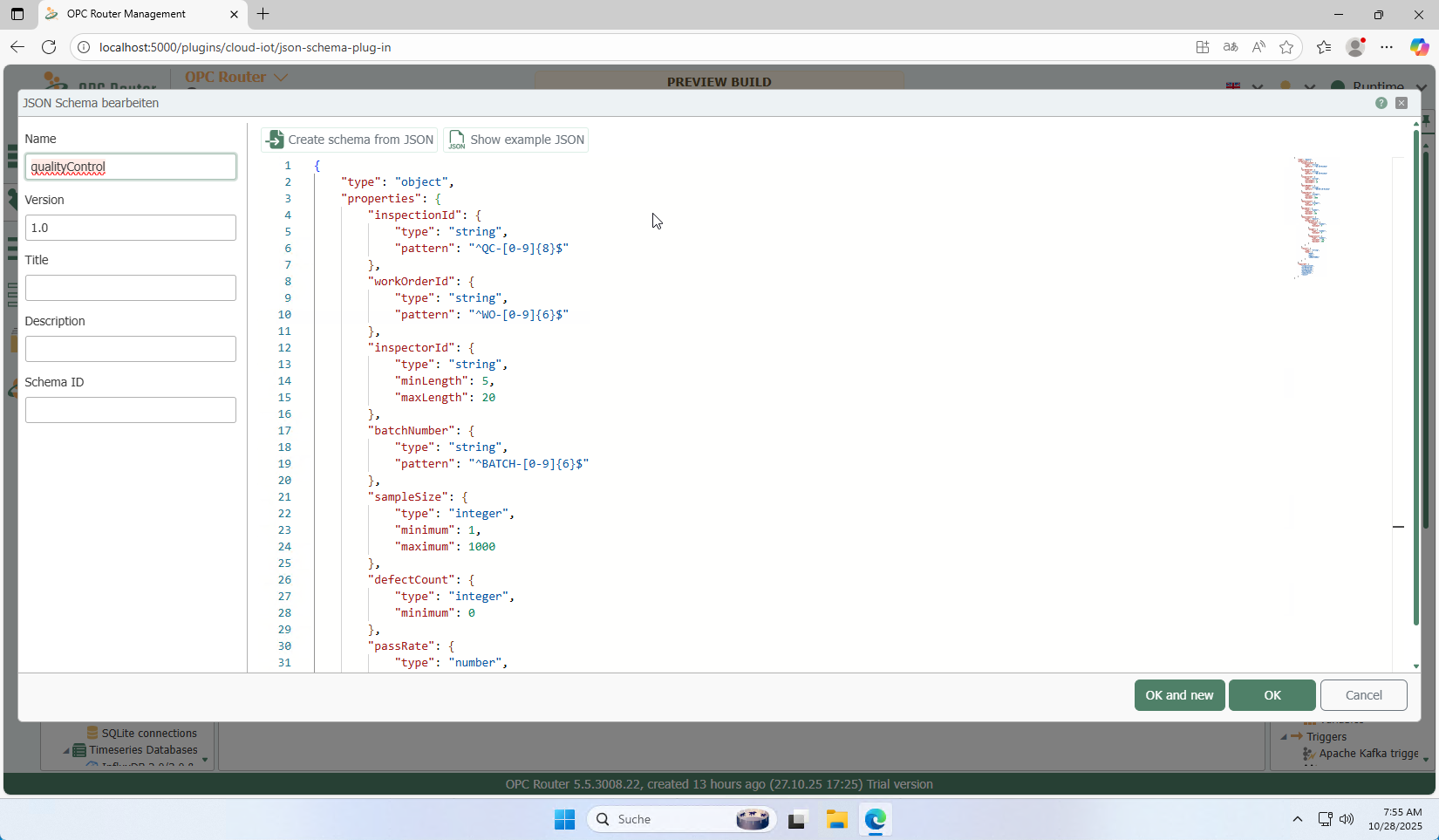 Bearbeiten eines JSON-Schemas im Editor