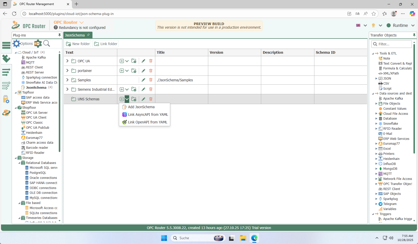 Schema-Verwaltung im JSON Schema Plug-In
