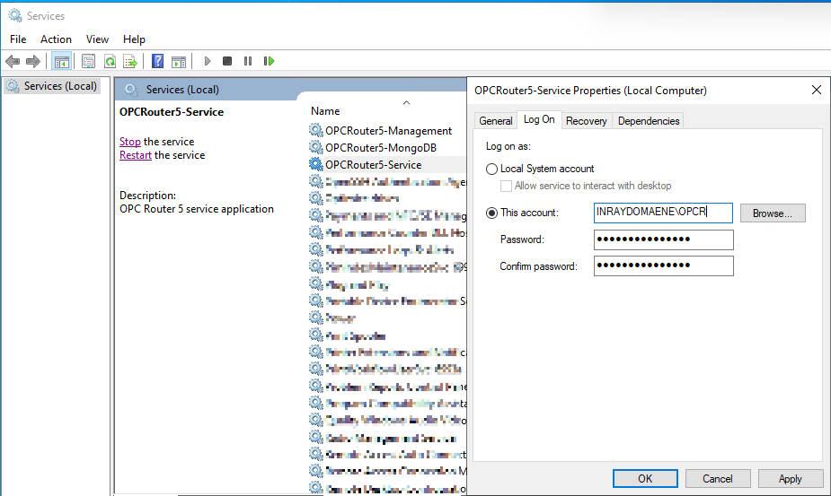 Windows-Diensteverwaltung mit Benutzerkonto