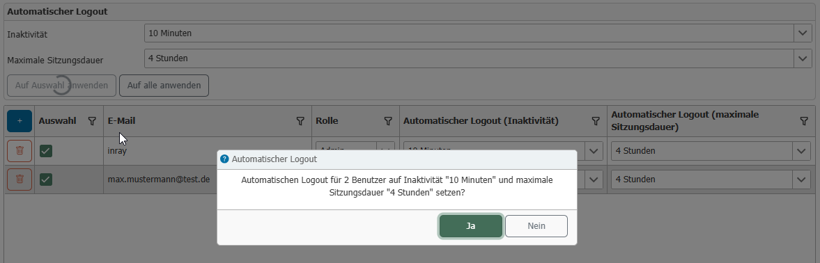 Bestätigungsdialog beim Setzen der Logout-Zeiten für mehrere Benutzer